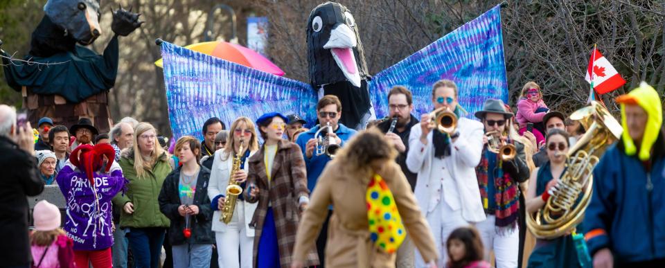 Balkan Shmalkan leads the Parade for No Reason to kick off the Festival Weekend. Photo by Gord Goble